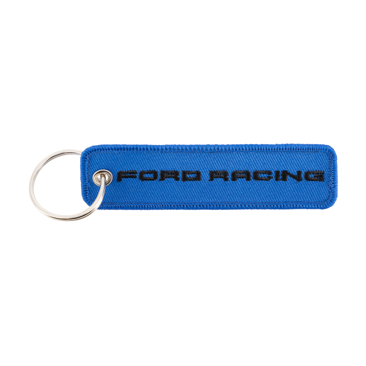 Ford Racing and Raptor blue patch keychain on a white background
