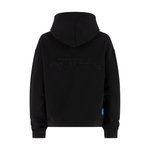 back of black women's hoodie with Ford Racing raptor text on a white background
