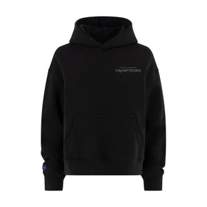 black women's hoodie with Ford Racing raptor text on a white background