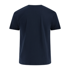 Navy blue t-shirt on a white background