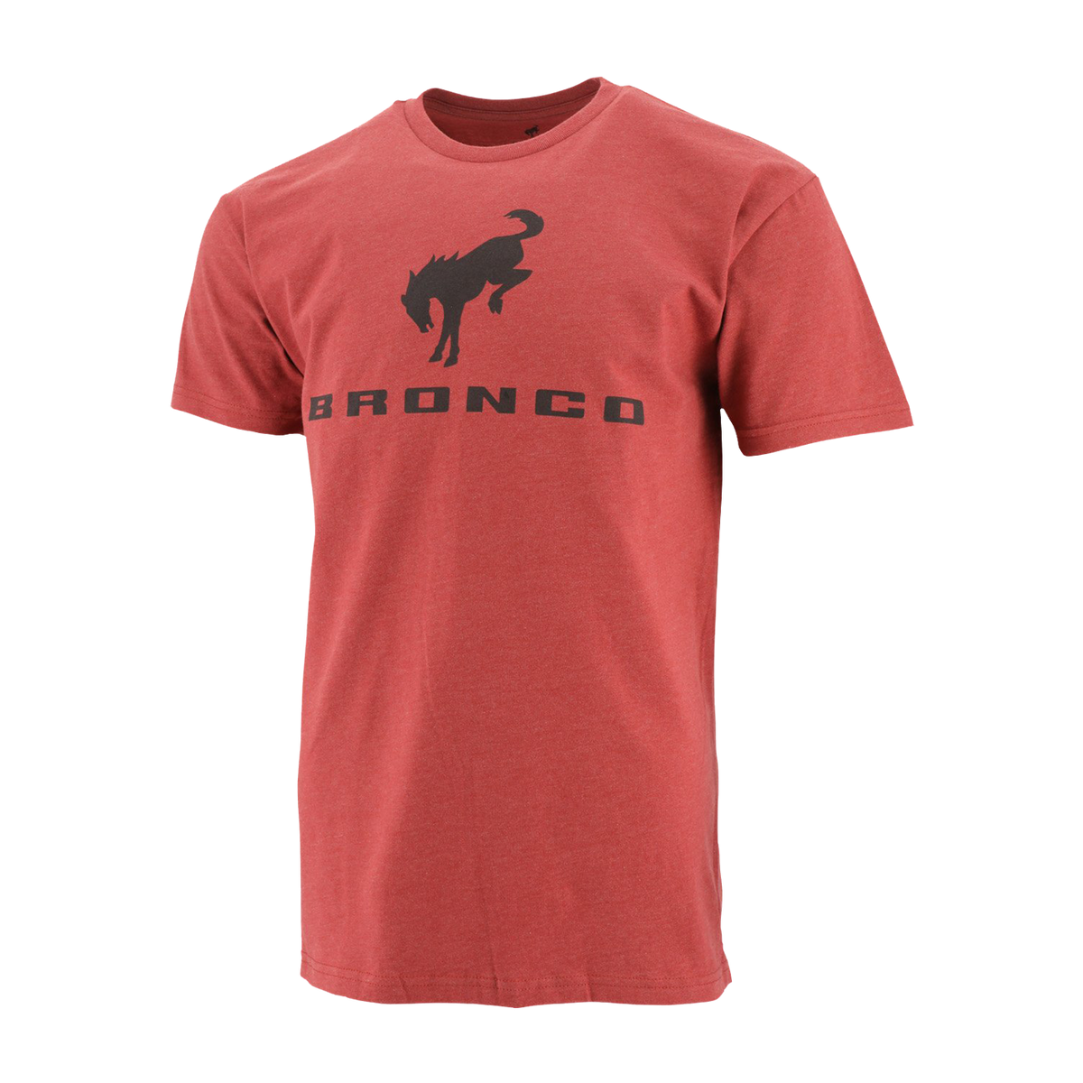 Red t-shirt with black 'Bronco' logo on a white background