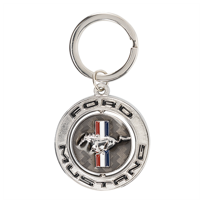 Ford Mustang Tribar Silver Spinner Keychain
