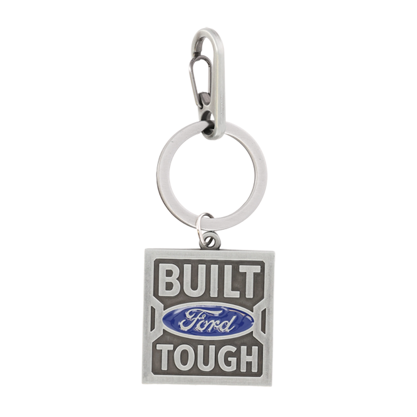Keychain with 'Built Ford Tough' text and logo on a white background