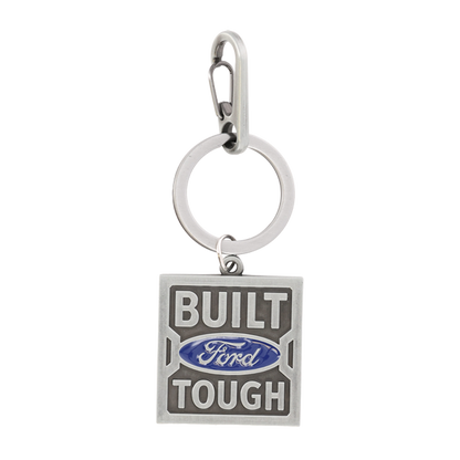 Keychain with 'Built Ford Tough' text and logo on a white background