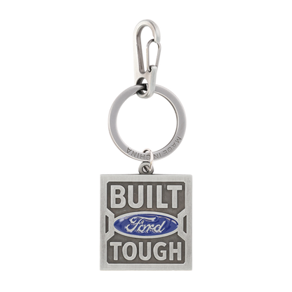 Keychain with 'Built Ford Tough' text and logo on a white background