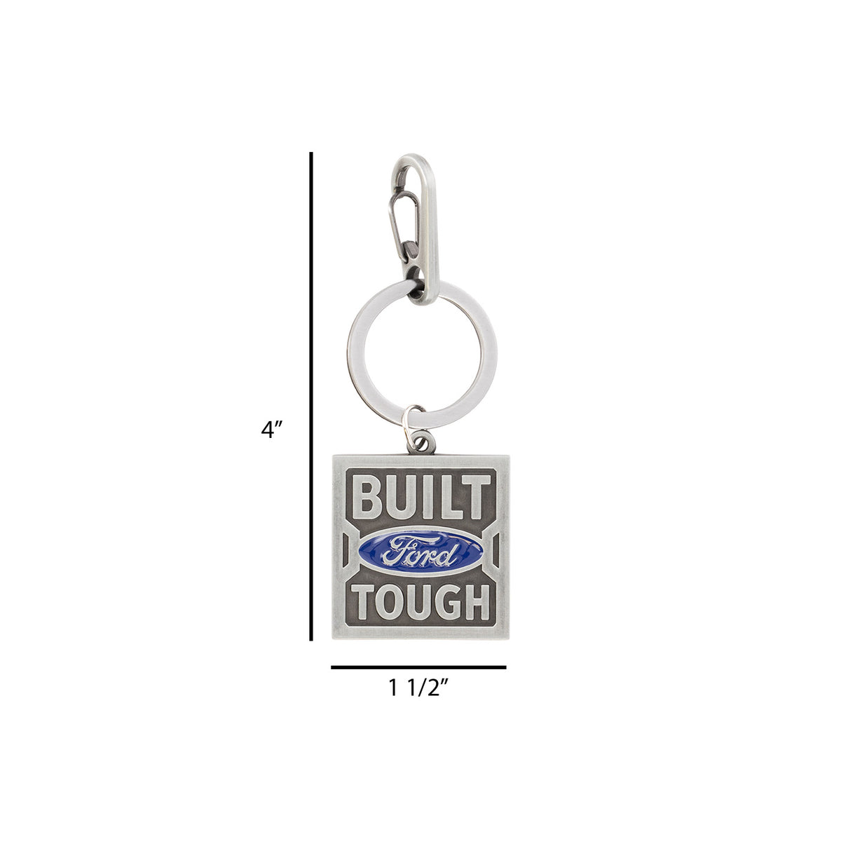 Keychain with 'Built Ford Tough' text and logo on a white background