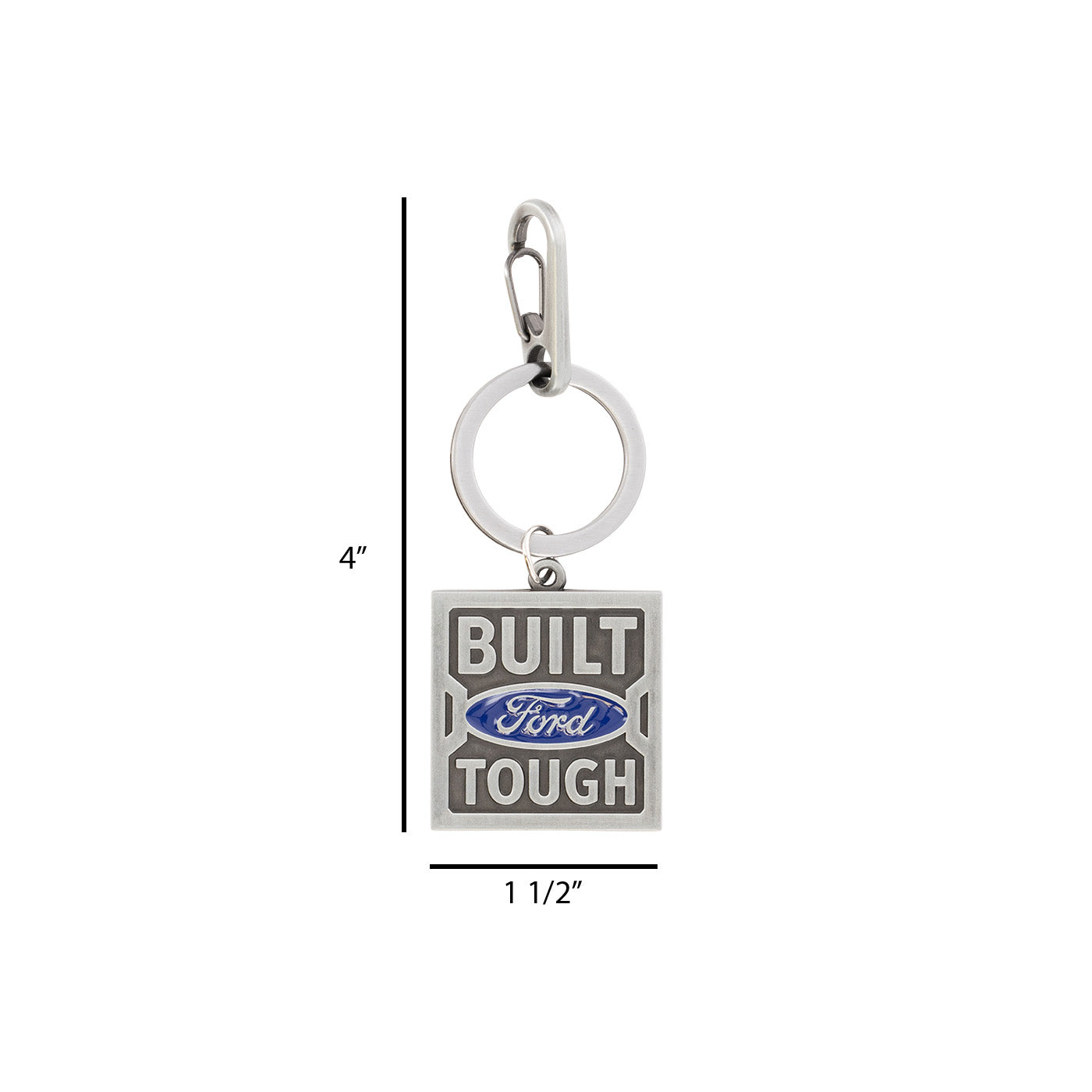 Keychain with 'Built Ford Tough' text and logo on a white background