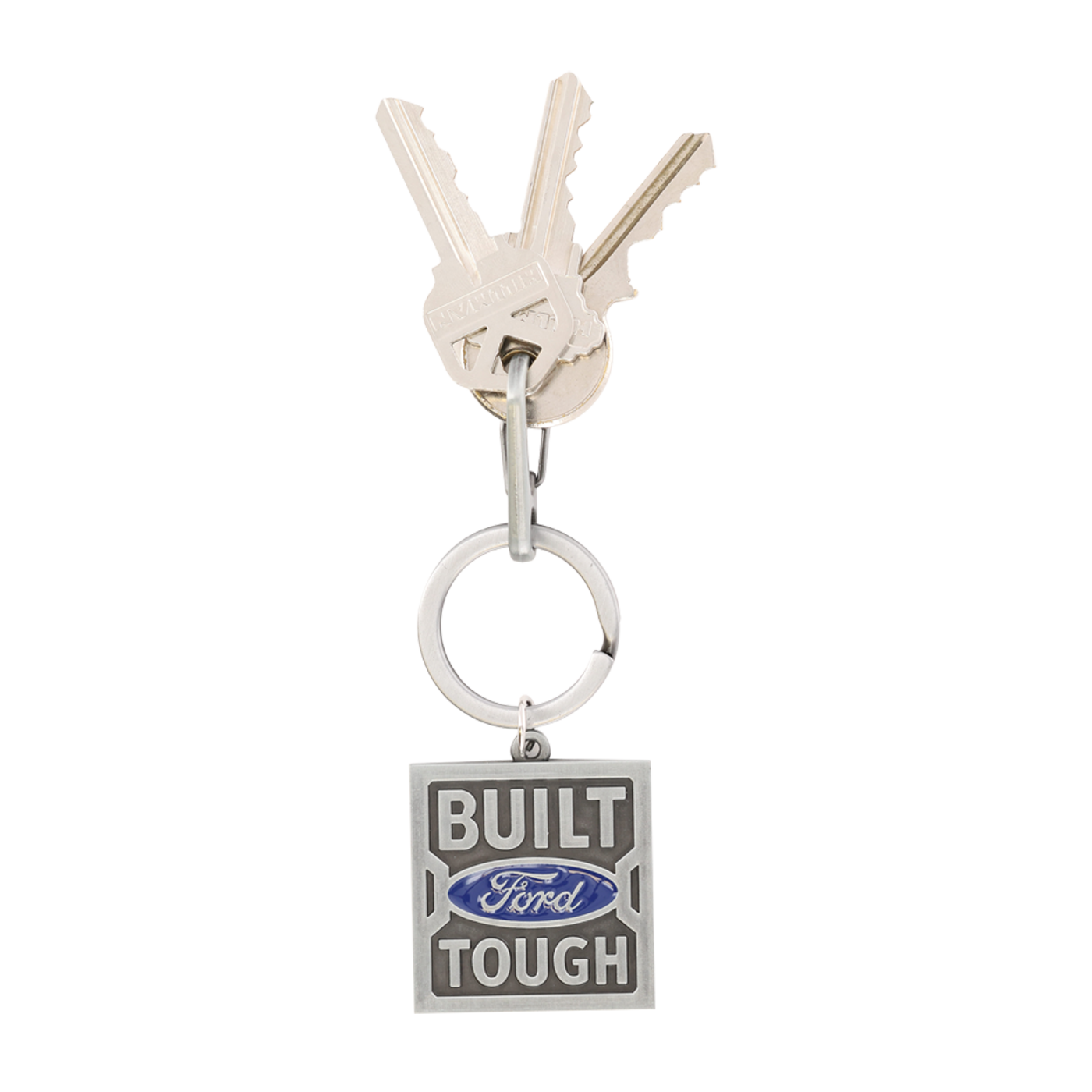 Keychain with 'Built Ford Tough' logo on a white background