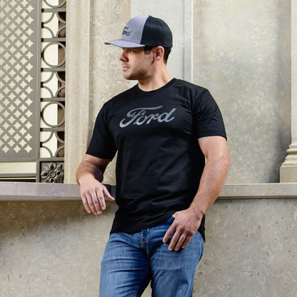 Ford Mens Distressed Script Short Sleeve T-Shirt