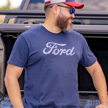 Ford Men's Distressed Script Short Sleeve T Shirt