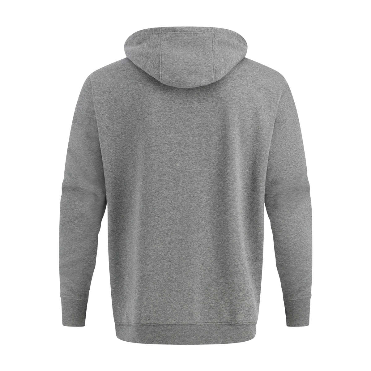Gray hoodie shown from the back on a white background