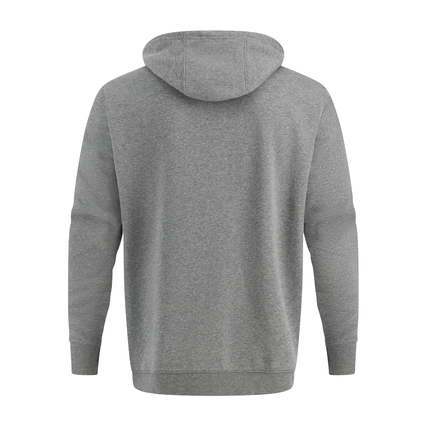 Gray hoodie shown from the back on a white background