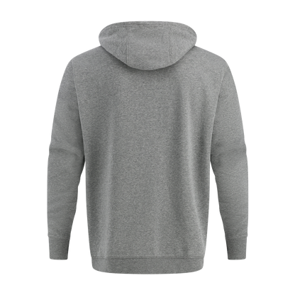 Gray hoodie shown from the back on a white background