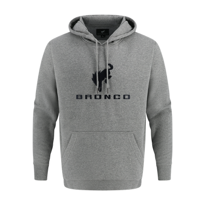 Gray hoodie with 'Bronco' logo on a white background