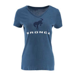 Blue t-shirt with 'Bronco' logo on a white background