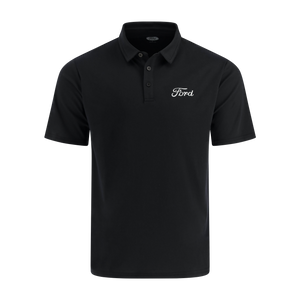 Black polo shirt with Ford logo on a white background