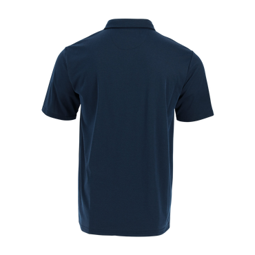 Navy blue polo shirt on a white background