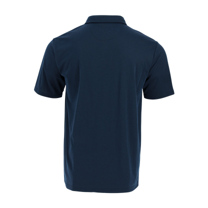 Navy blue polo shirt on a white background