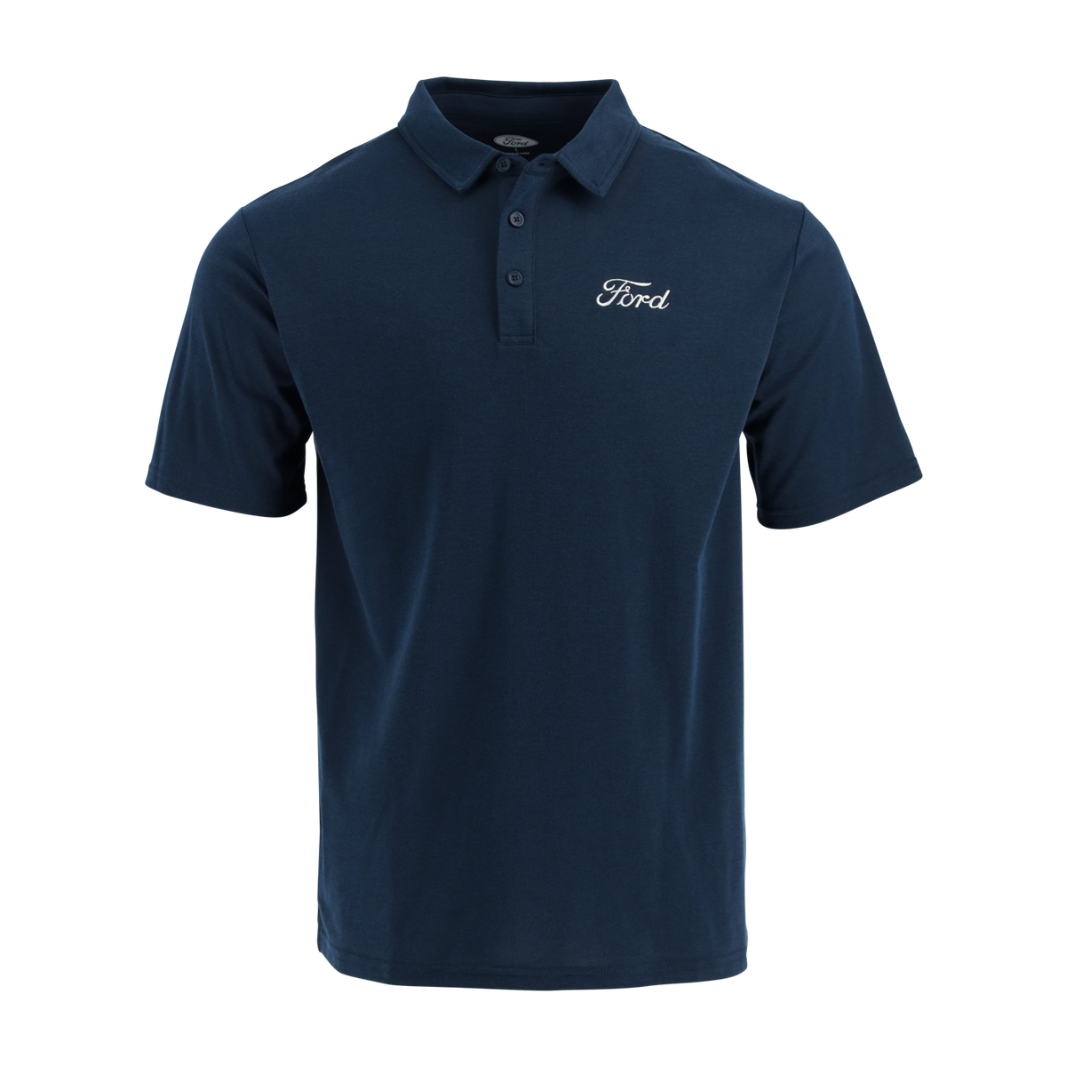 Navy blue polo shirt with Ford logo on a white background