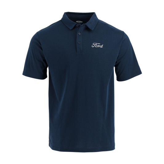 Navy blue polo shirt with Ford logo on a white background
