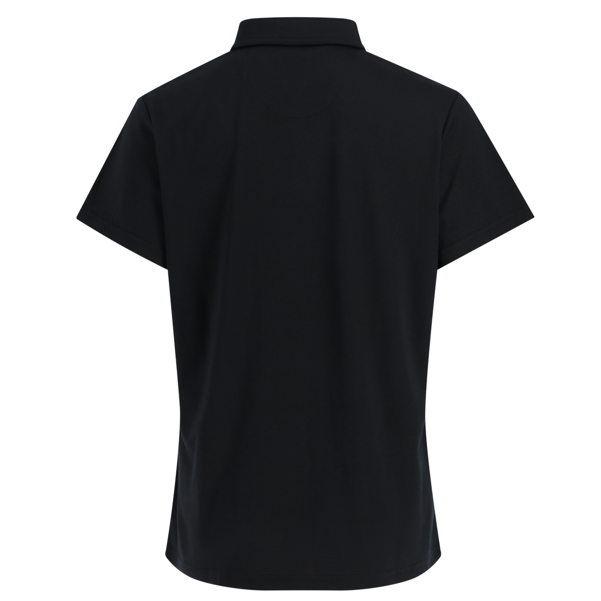 back of a black women's polo shirt