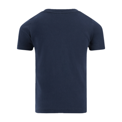 Navy blue t-shirt on a white background