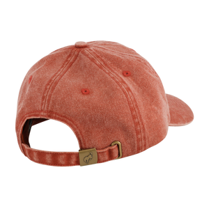 Reddish-brown baseball cap with a gold tag on a white background