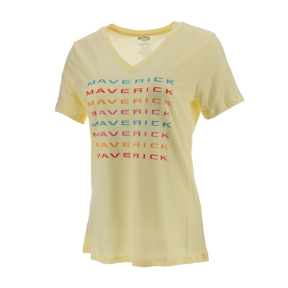 Ford Maverick Womens Yellow Multicolor Graphic V Neck T-Shirt