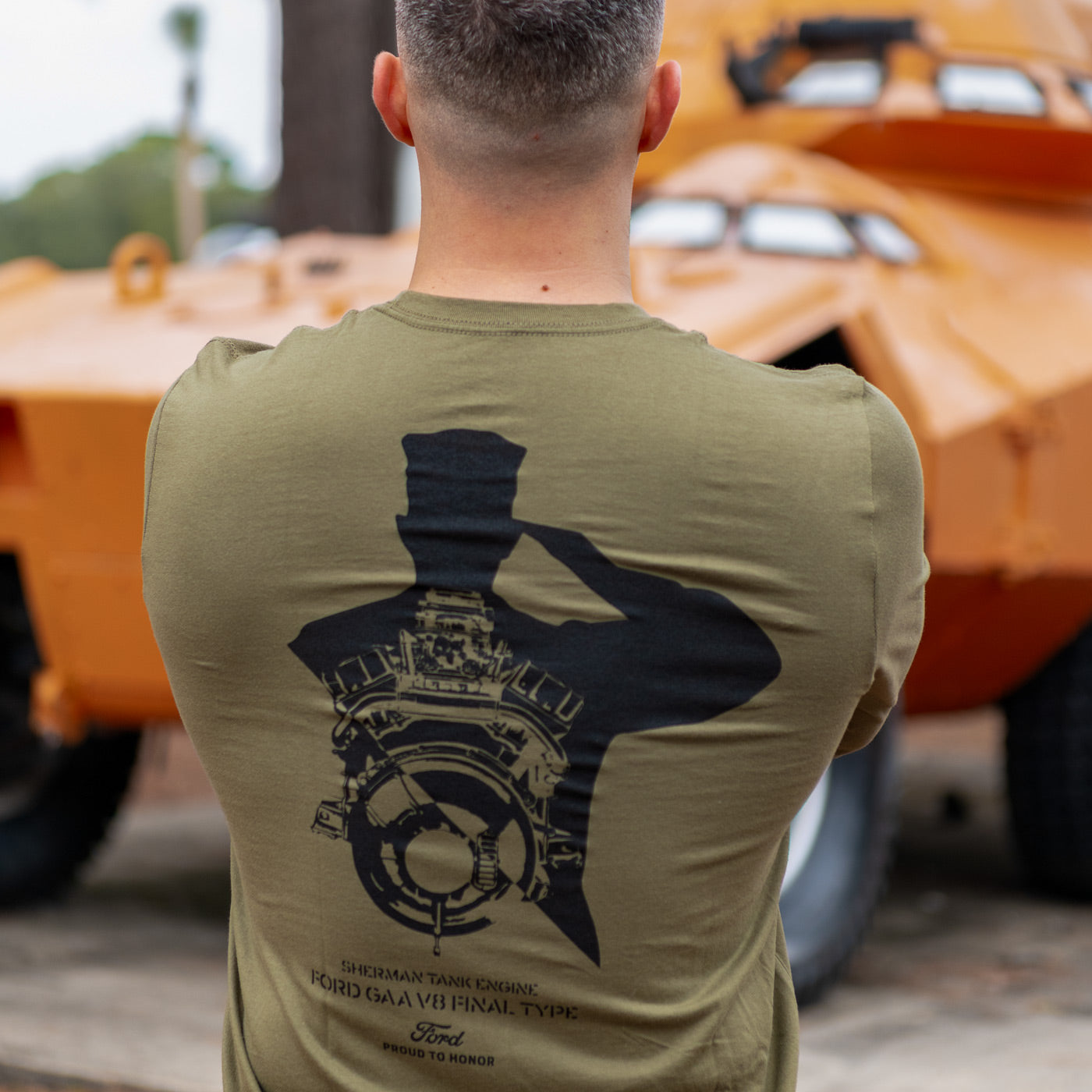 Ford Proud To Honor Sherman Tank Engine Salute Long Sleeve Shirt