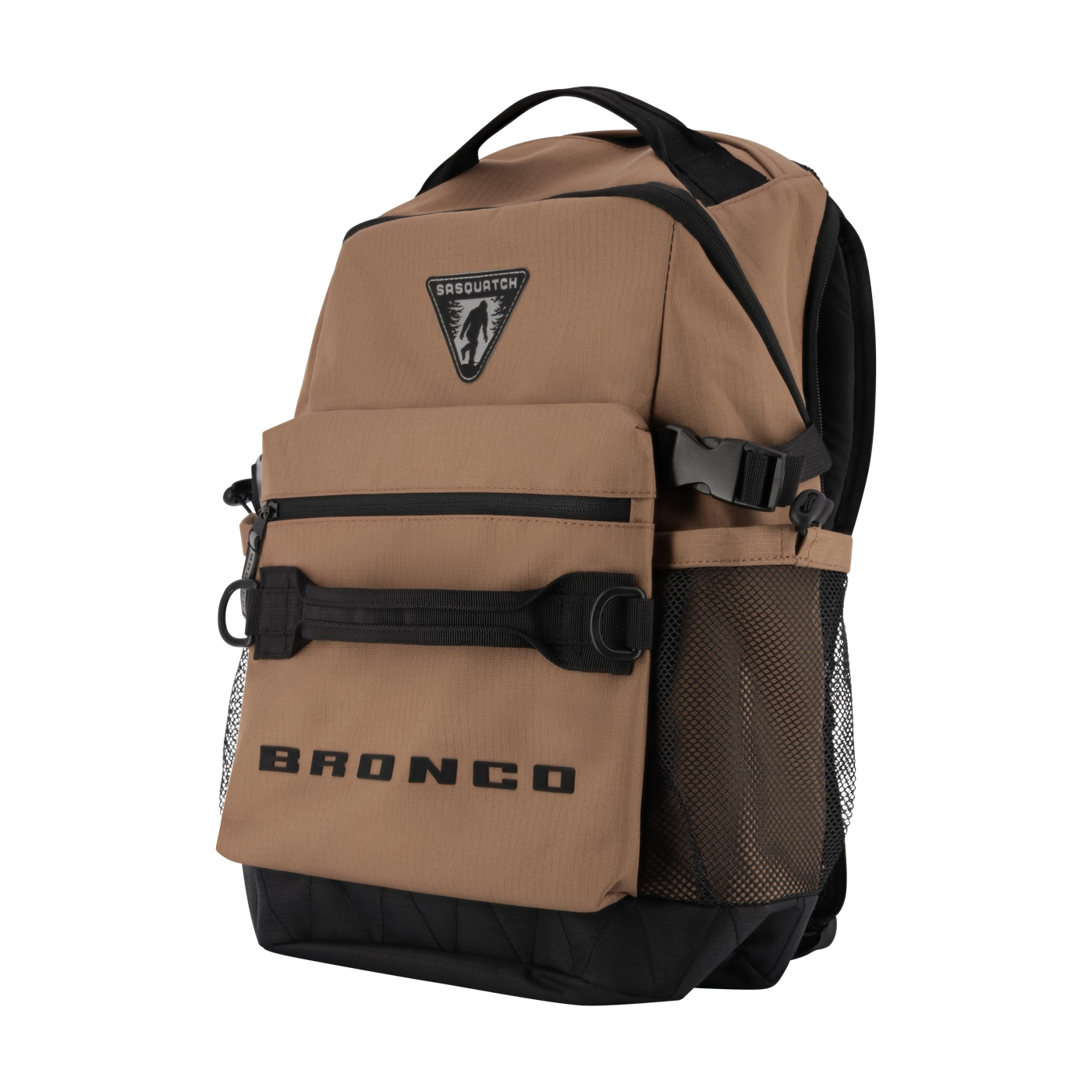 Brown and black backpack with 'Bronco' branding on a white background