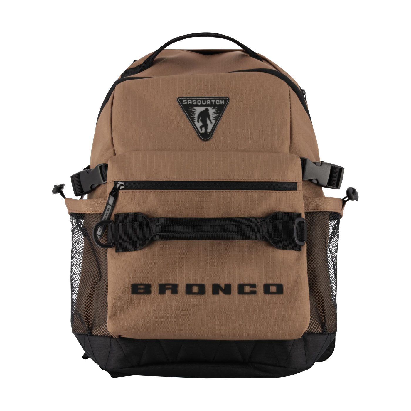 Brown backpack with black accents and 'Bronco' branding on a white background