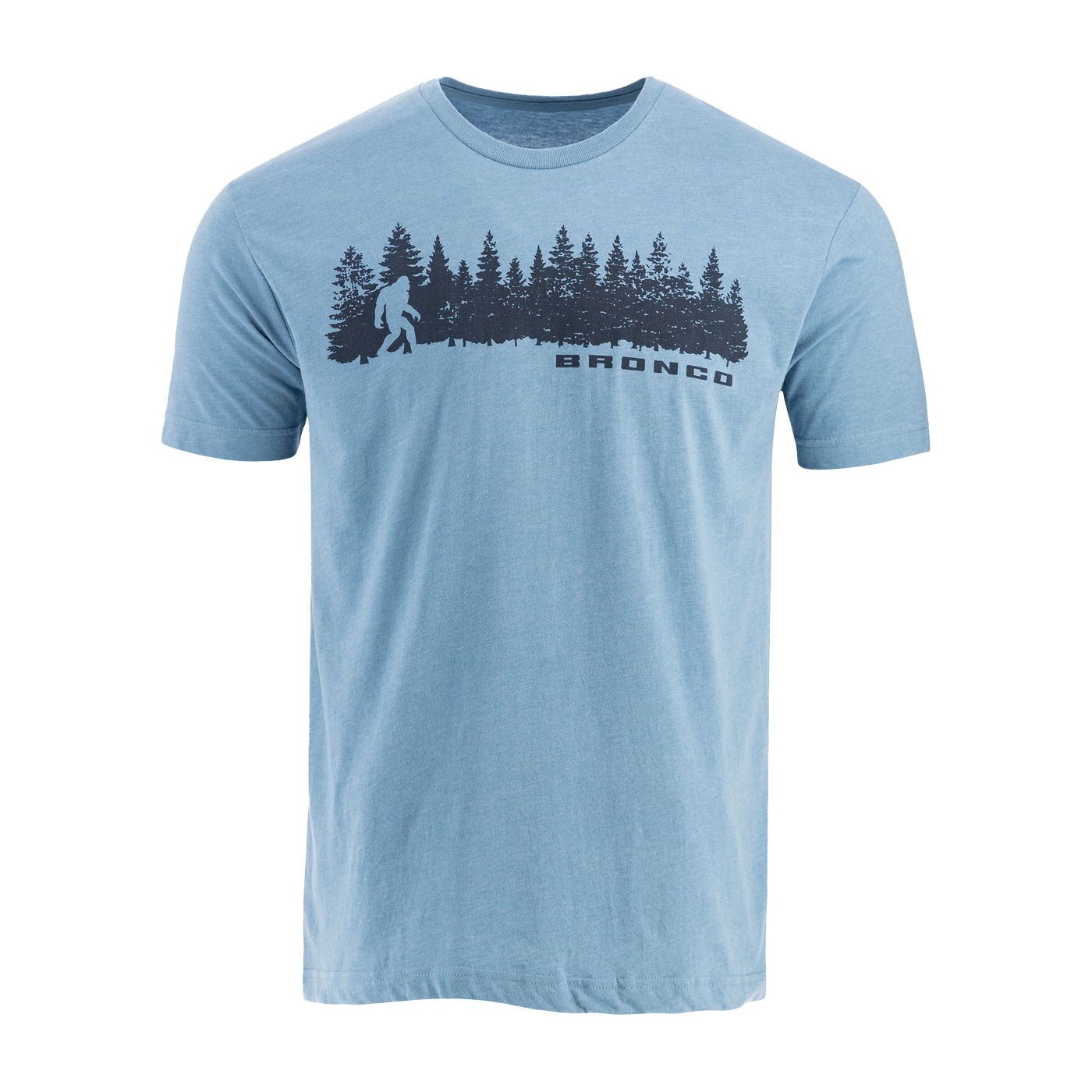 Light blue t-shirt with a graphic design and 'BRONCO' branding on a white background