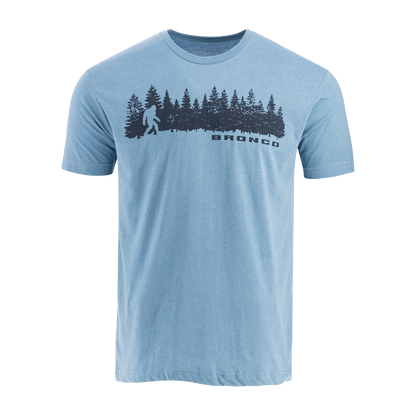 Light blue t-shirt with a graphic design and 'BRONCO' branding on a white background