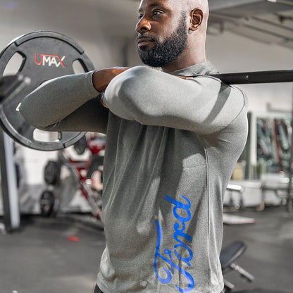 Ford Mens Gray Long Sleeve Performance Gym Shirt