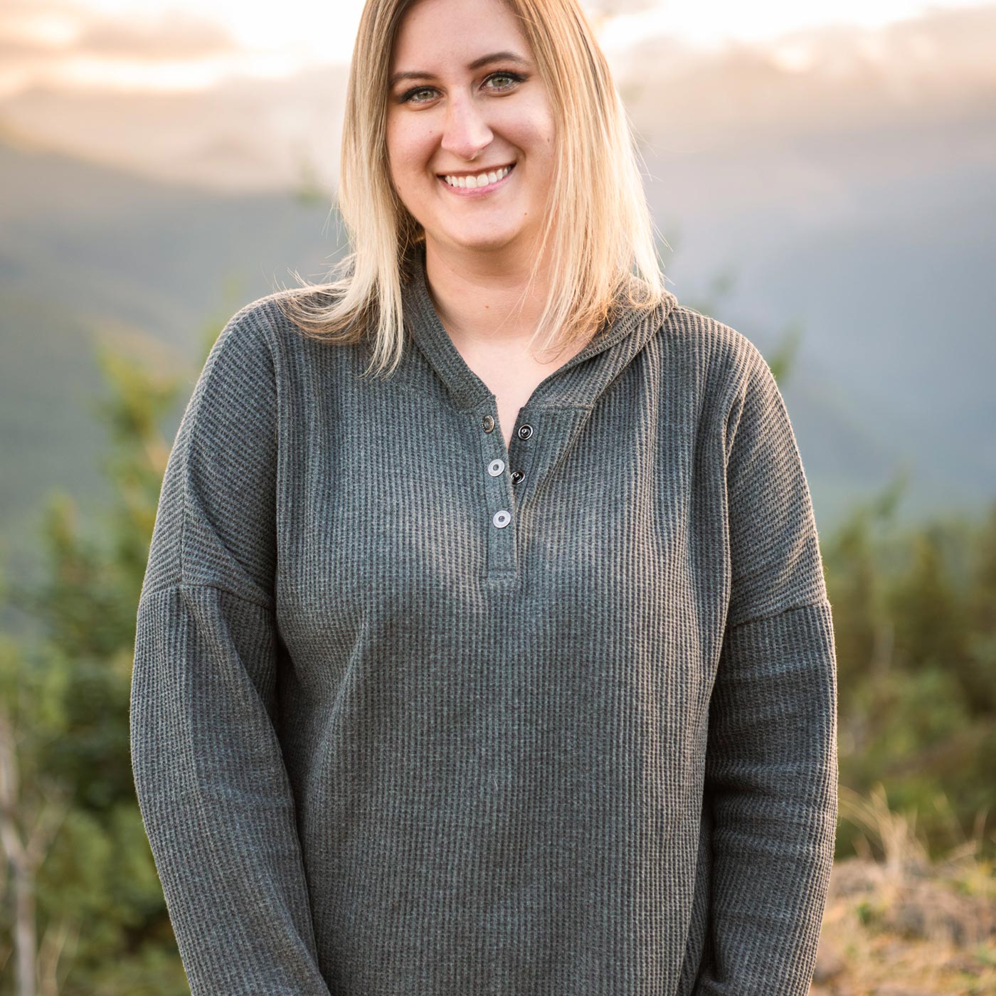 Built Ford Tough Womens Long Sleeve Thermal Henley Shirt with Hood