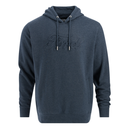 Ford Mens Embossed Script Navy Blue Fleece Hoodie