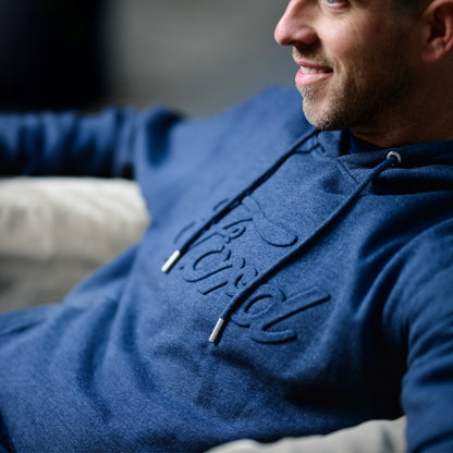 Ford Mens Embossed Script Navy Blue Fleece Hoodie