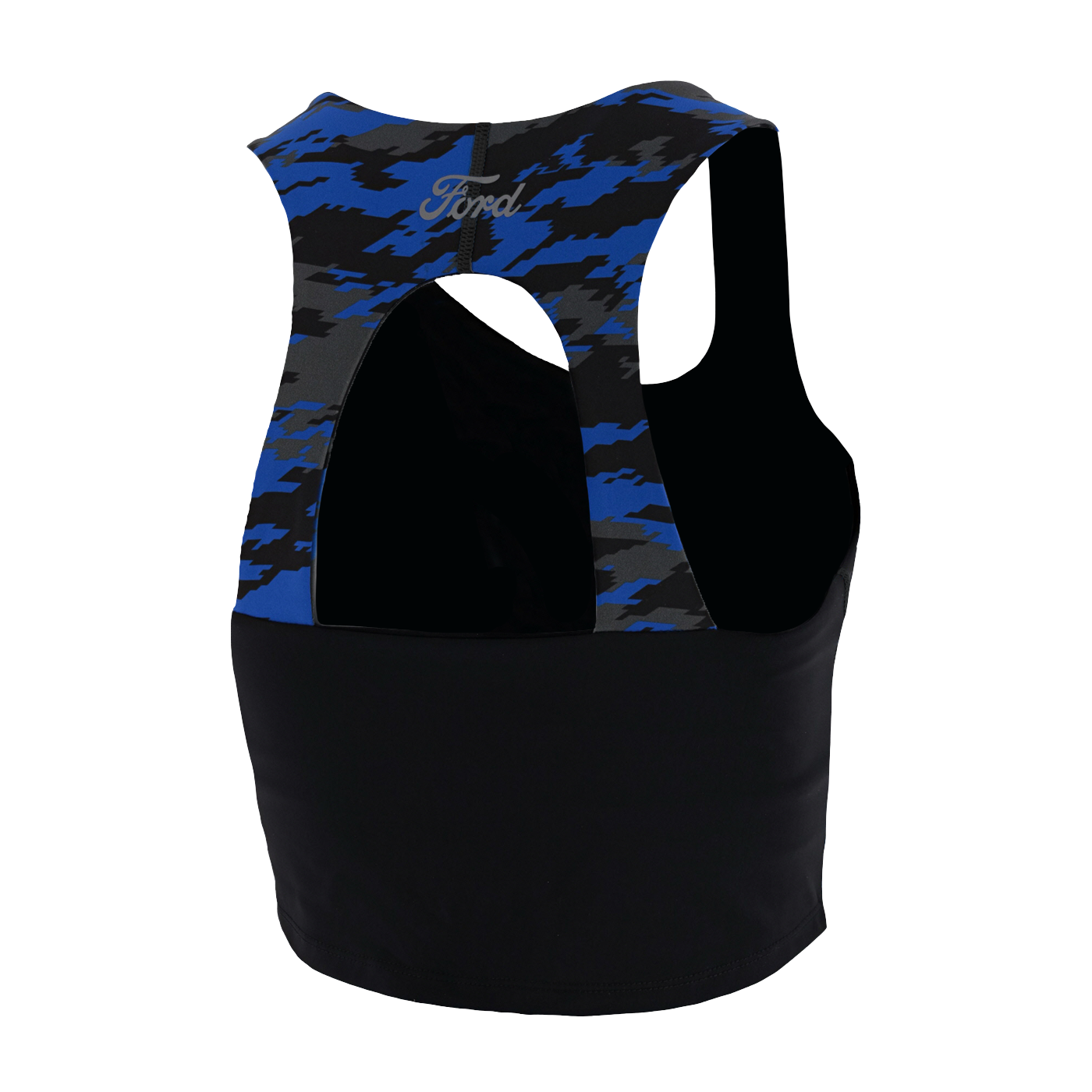 Ford Womens Blue Camouflage Racerback Sports Bra