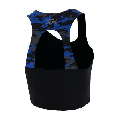 Ford Womens Blue Camouflage Racerback Sports Bra