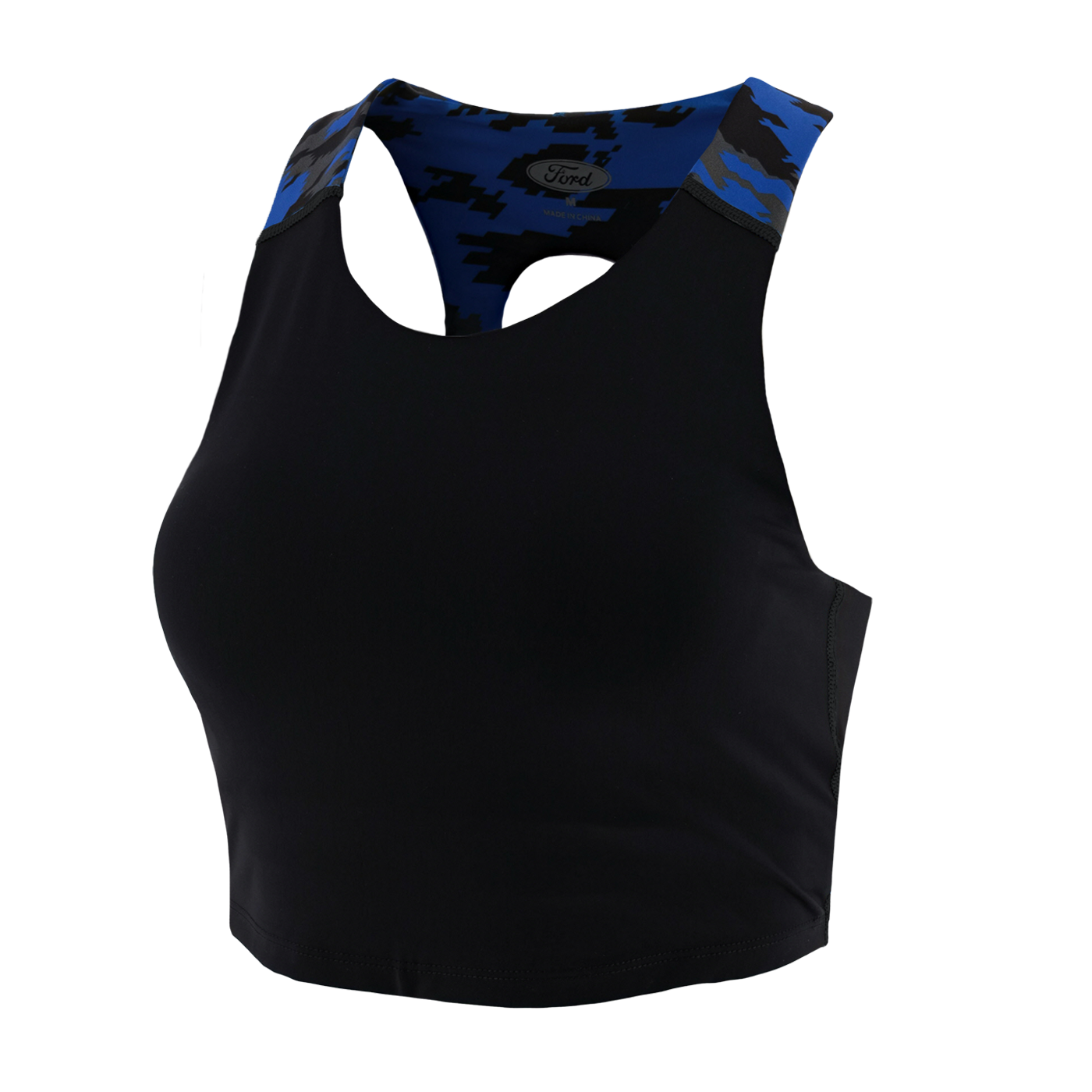 Ford Womens Blue Camouflage Racerback Sports Bra