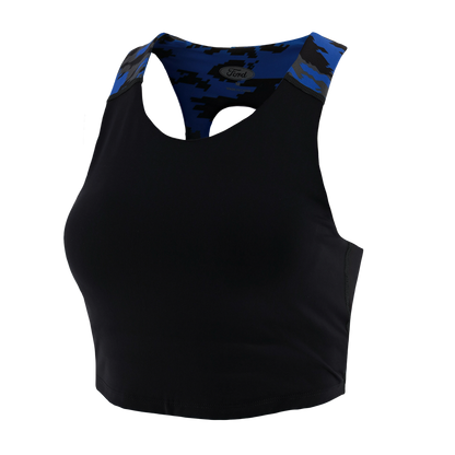 Ford Womens Blue Camouflage Racerback Sports Bra