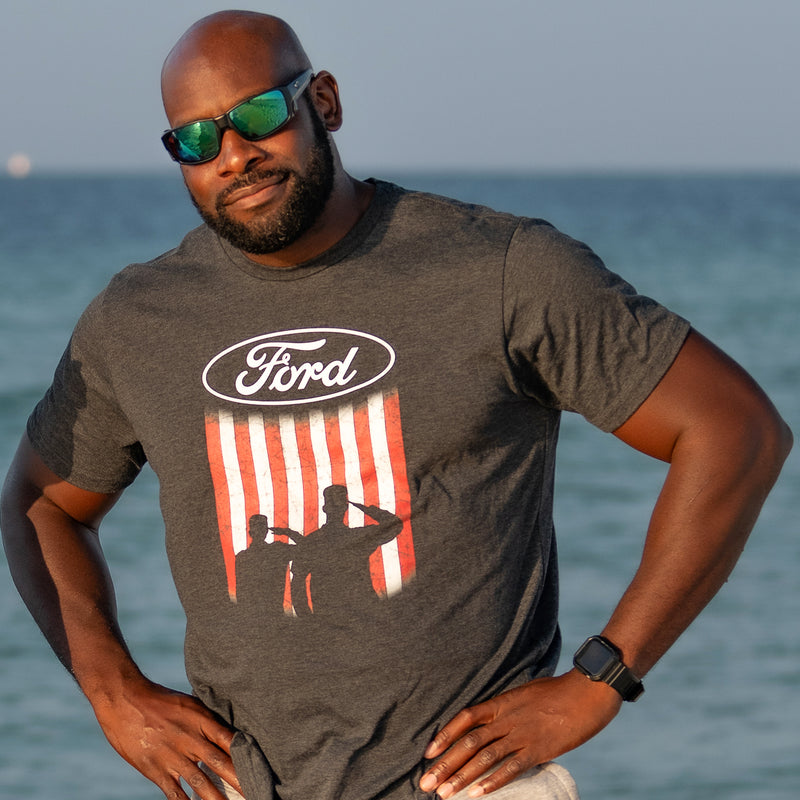 Proud To Honor Ford Shield Flag Salute Men's T-Shirt - Lifestyle
