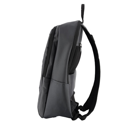 Gray backpack with black straps on a white background