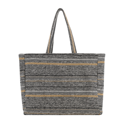 Gray striped tote bag on a white background