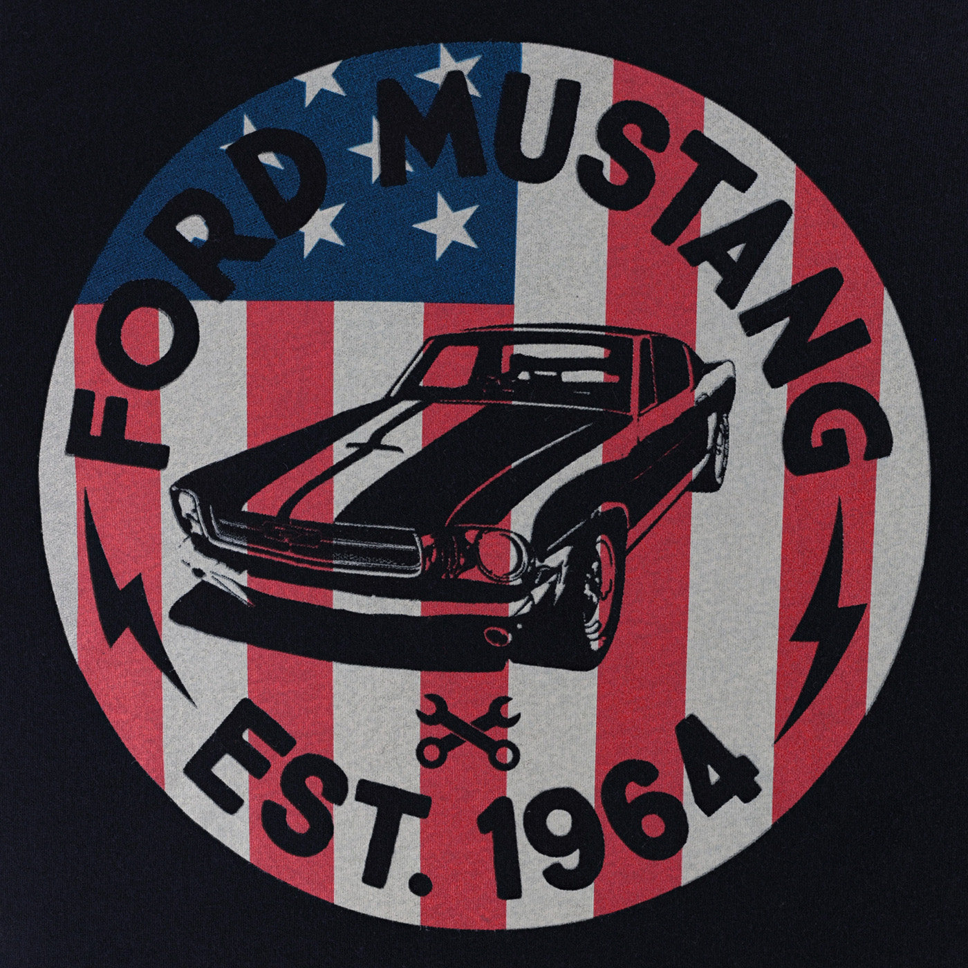 Ford 1964 Mustang Mens Vintage Patriotic Flag T-Shirt