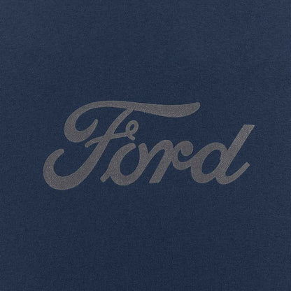 Ford logo in gray on a dark blue background