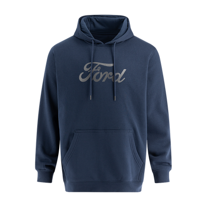 Navy blue hoodie with 'Ford' logo on a white background