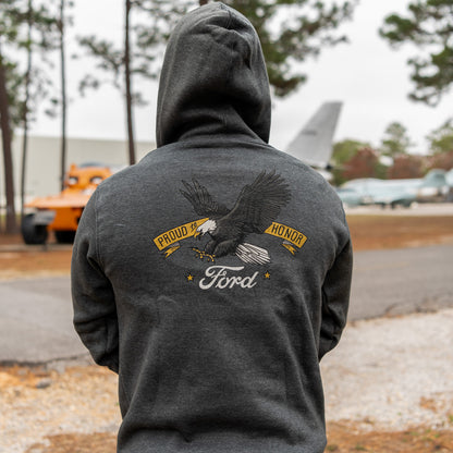 Ford Proud to Honor Mens Eagle Graphic Charcoal Gray Hoodie