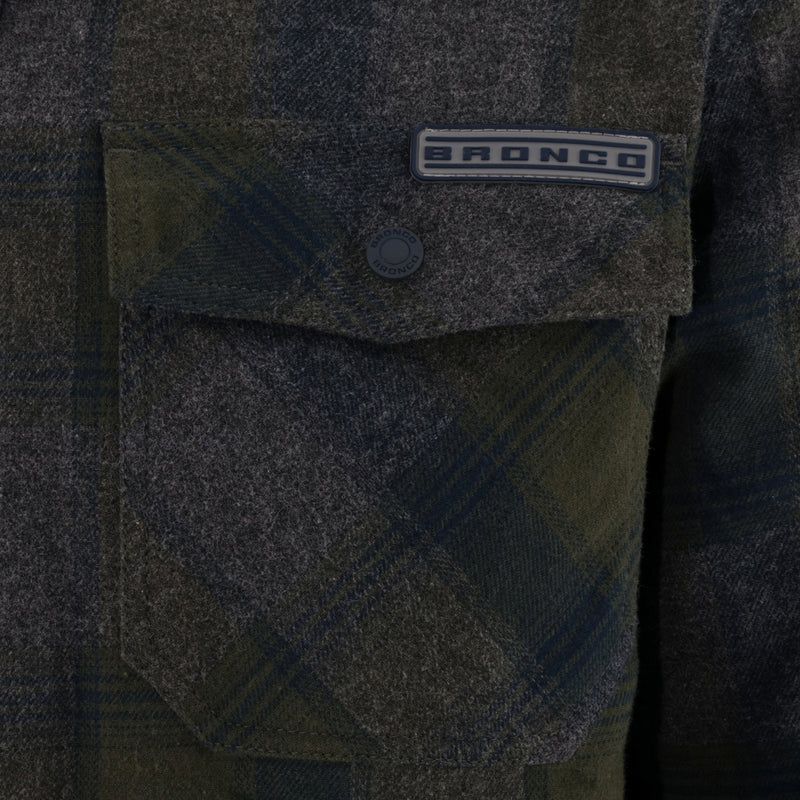 Ford Bronco Men's Plaid Shirt Jacket - Close Up
