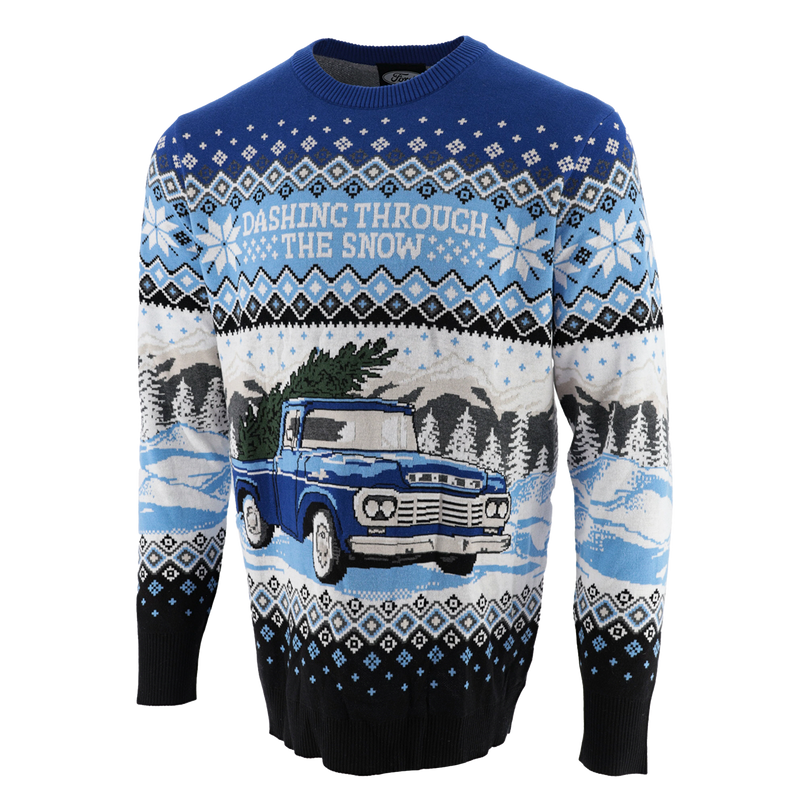 Ford Logo Dashing Through the Snow Holiday Sweater - Front View
